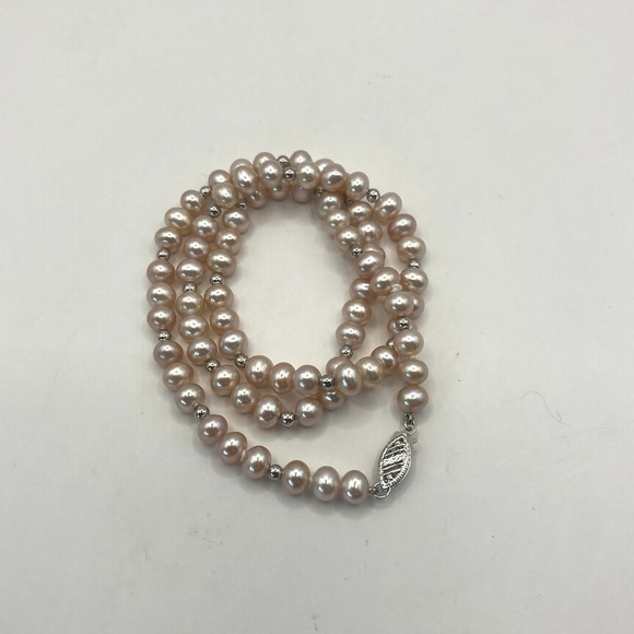 Vintage Freshwater Pink Pearl Necklace With 14k White Gold Beads And Closure 18" - Picture 12 of 15